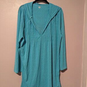 Wave Zone Hooded Beach Cover Up - Turquoise, XL